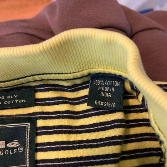 Bolle‎ Polo Shirt Mens Sz M Yellow Navy Blue Striped Cotton Short Sleeve Golf - Picture 6 of 9